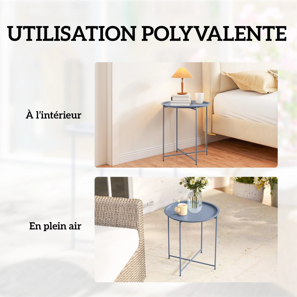 Tavolino rotondo con piano amovibile ¨C zephmum ¨C blu grigio, metallo, ?46x53cm