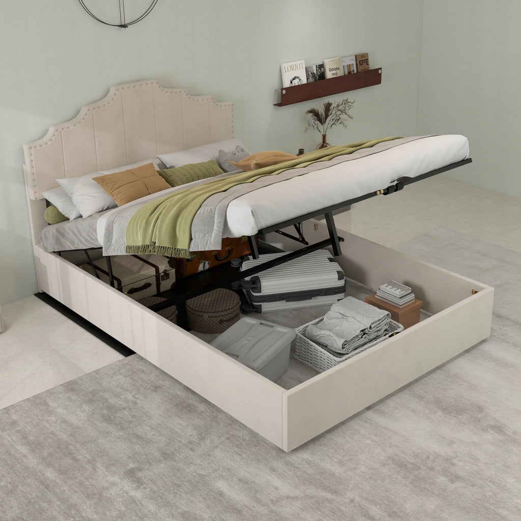Letto imbottito 140x200 beige - Xylo - Con struttura sollevabile