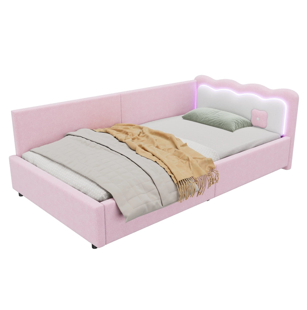 Letto 90x200 cm con illuminazione LED e testiera colour blocking rosa