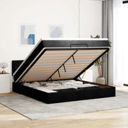 Struttura Letto Pouf con Materasso Nero 180x200 cm in Tessuto 3311396