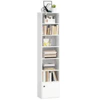 Libreria a 7 Livelli in Stile Moderno con Ripiani Aperti e Anta 40x30x180 cm Bianco