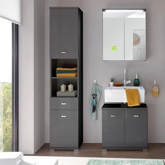 Cassettone per bagno alto - Cassettone per bagno moderno in legno antracite altezza 38 x 190 x 30 cm
