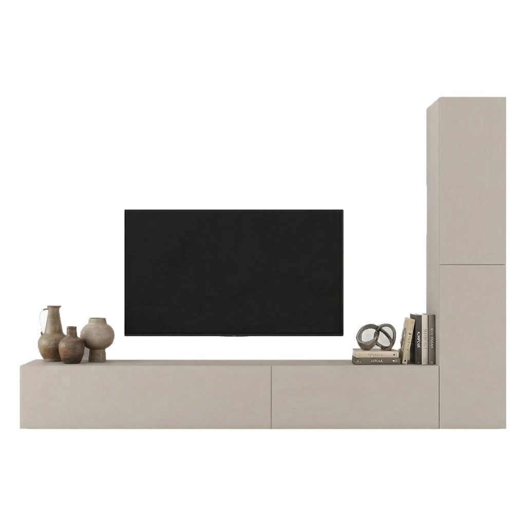 Mobile Soggiorno Gatafa, Parete Attrezzata Modulabile, Beige