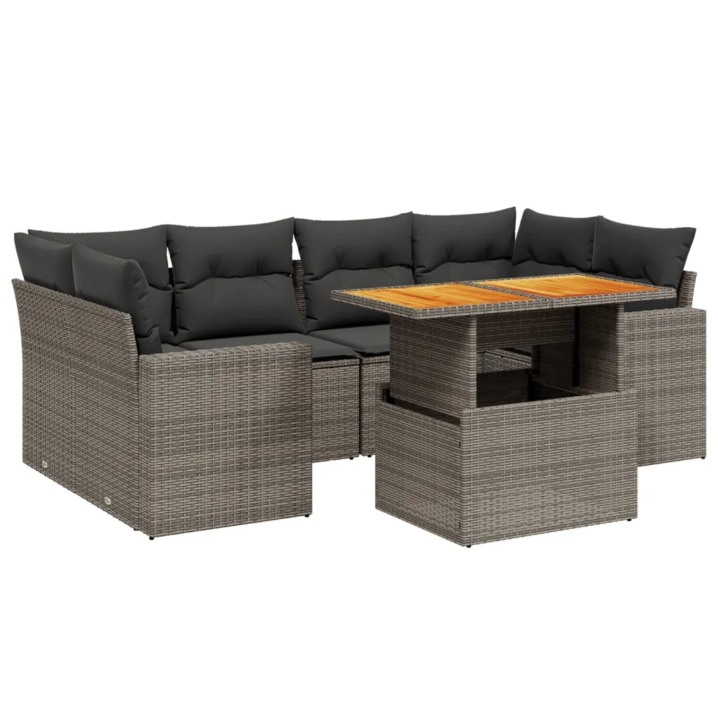 Set Divani da Giardino 7 pz con Cuscini Grigio in Polyrattan 3271214