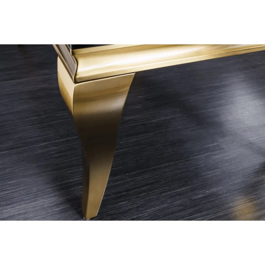 Tavolino VELENA 100 cm vetro nero opaco – Gambe curve dorate