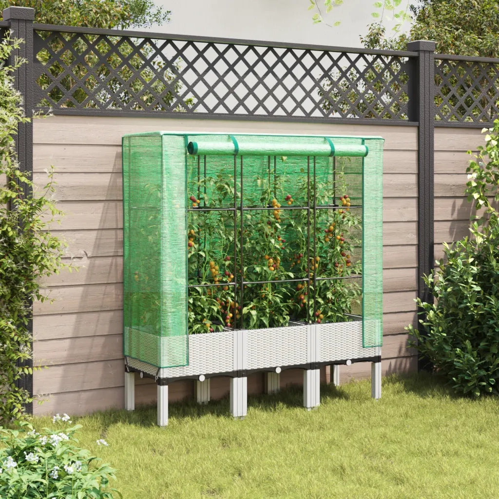 Fioriere | Cassetta per fiori | Letto Rialzato con Copertura Serra Effetto Rattan 120x40x140 cm