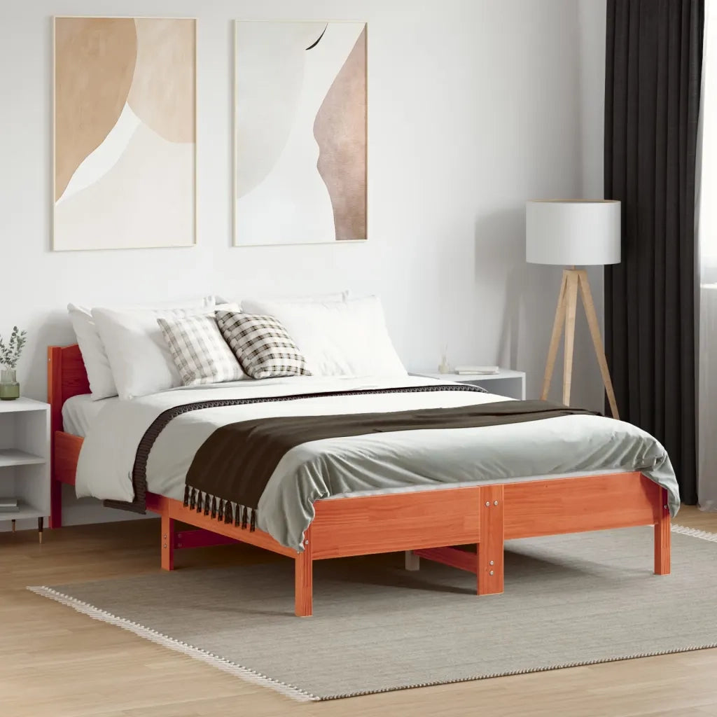 Letto senza Materasso Marrone Cera 140x190 cm in Legno di Pino 842605