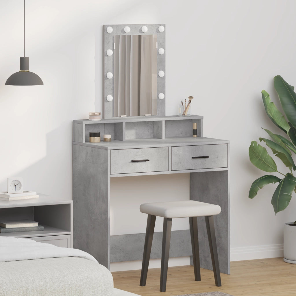 Tavolo da trucco vitaXL con luci LED Grigio cemento 79x41x140 cm