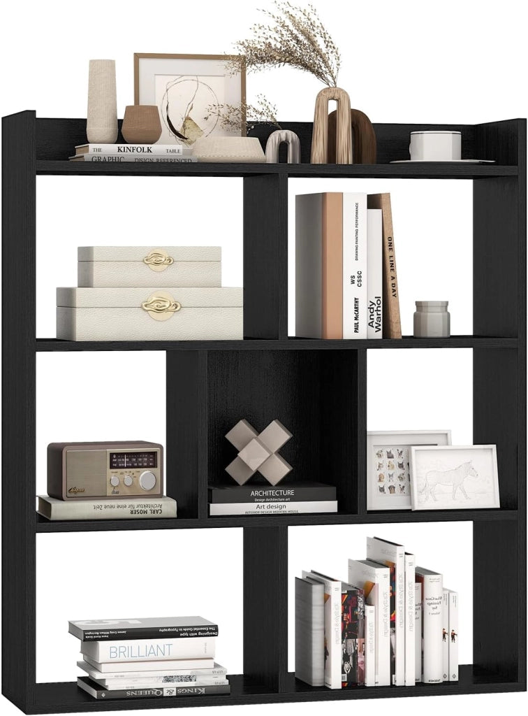 Libreria a Cubi con 7 Scomparti, Mensola Espositiva per l'Archiviazione, Libreria in Legno con Dispositivi Anti-Ribaltamento, per Studio Soggiorno, 80x20x90 cm (Nero)