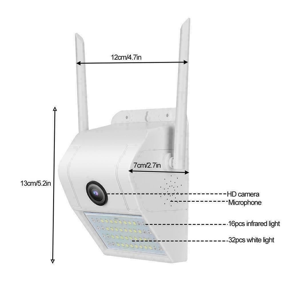 Trade Shop - Ip Camera Wifi Esterno 2mp 1080p Led Lampada Solare Ip66 Telecamera Cam Sd Rec -