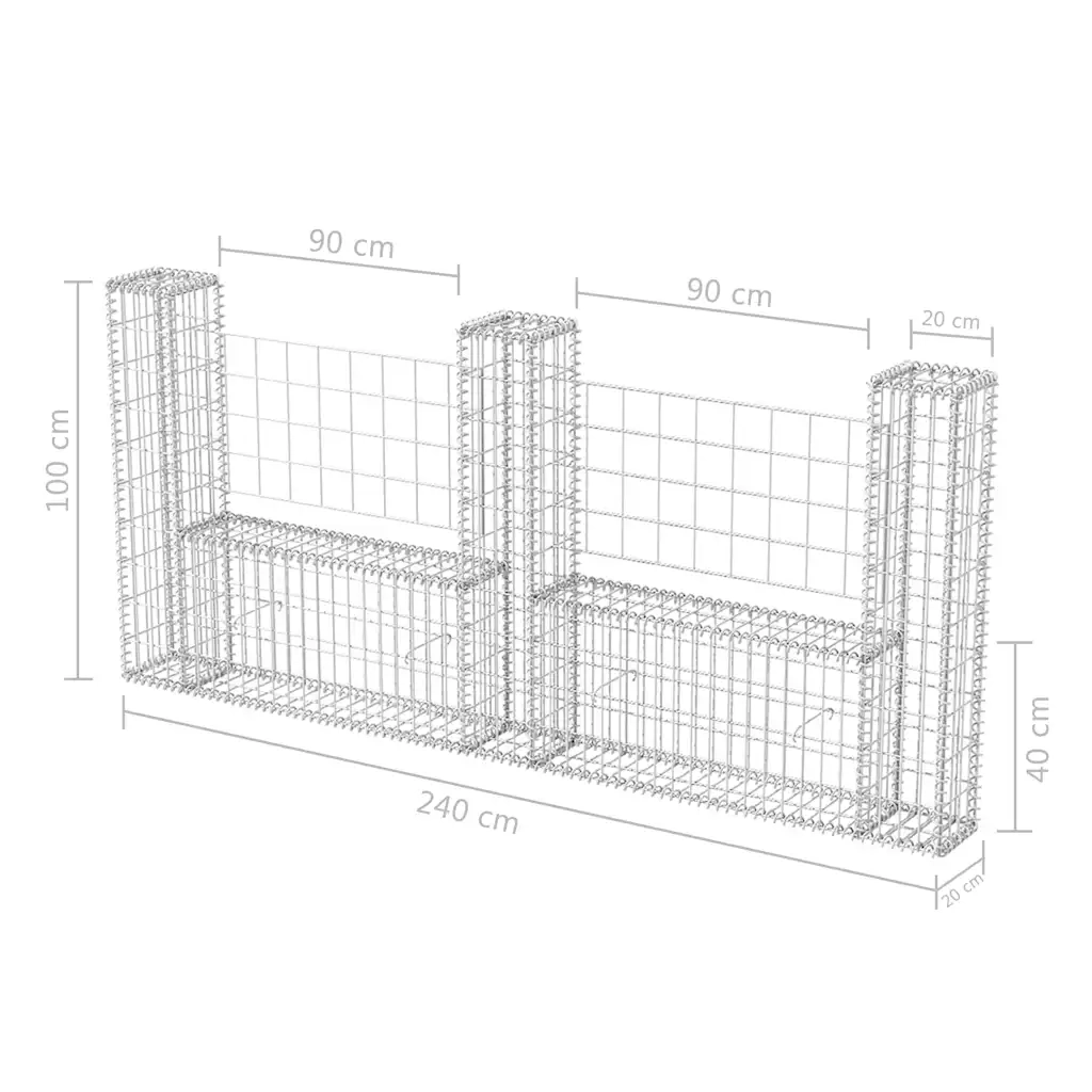 Gabbione in Rete ad U in Acciaio Zincato 240x20x100 cm 142546