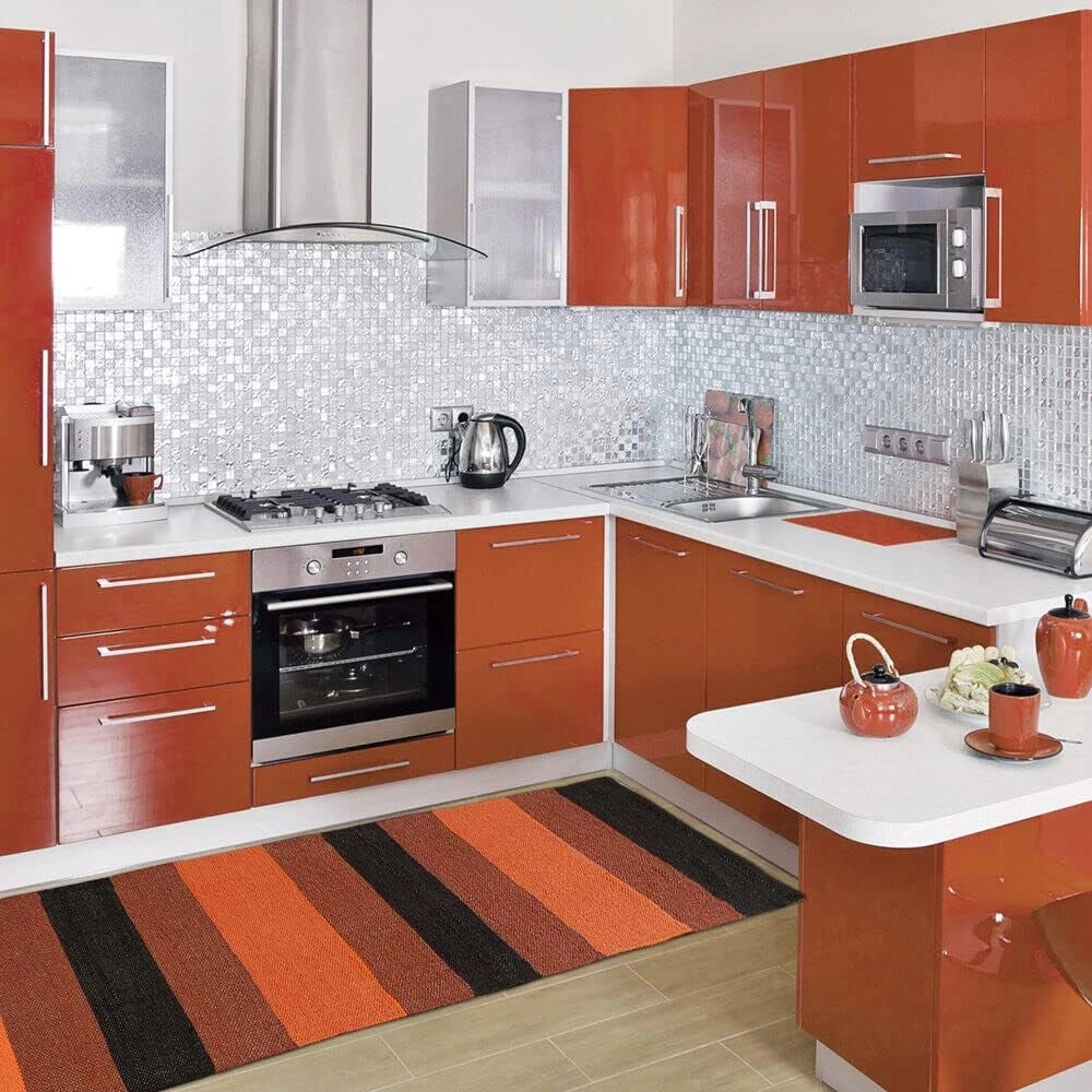 Tappeto Cucina Bagno Puro Cotone Assorbente Intrecciato a Mano Arancione 55x180 cm
