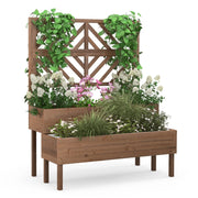 Cassetta da giardino rialzata a 2 livelli con trellis foro di drenaggio, Contenitore per piante da patio Marrone-Fioriere