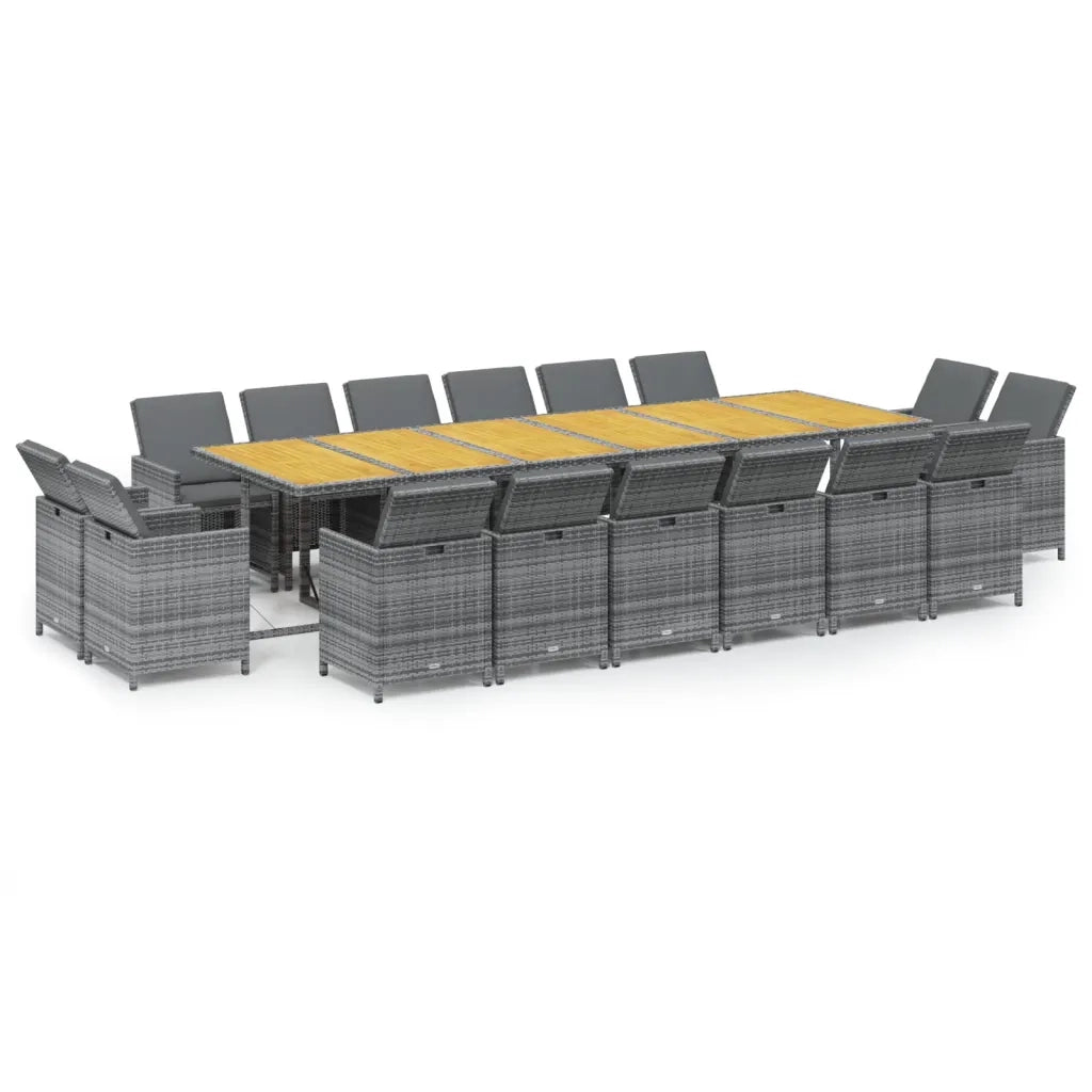 vidaXL Set da Pranzo per Giardino 17 pz con Cuscini Polyrattan Grigio