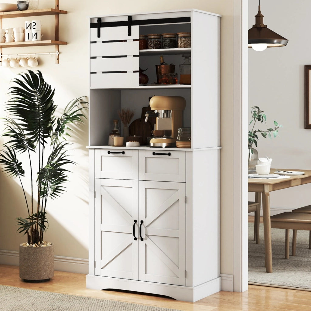 Mobile dispensa da cucina con presa di corrente armadio alto con ante, Mobile supporto per microonde con spazio-Credenze buffet