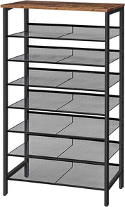 Cassettone per scarpe sottile con 8 livelli griglia pannelli di legno 75 x 30 x 137 cm in stile vintage marrone-nero per ingresso - 24-32 paia di scarpe