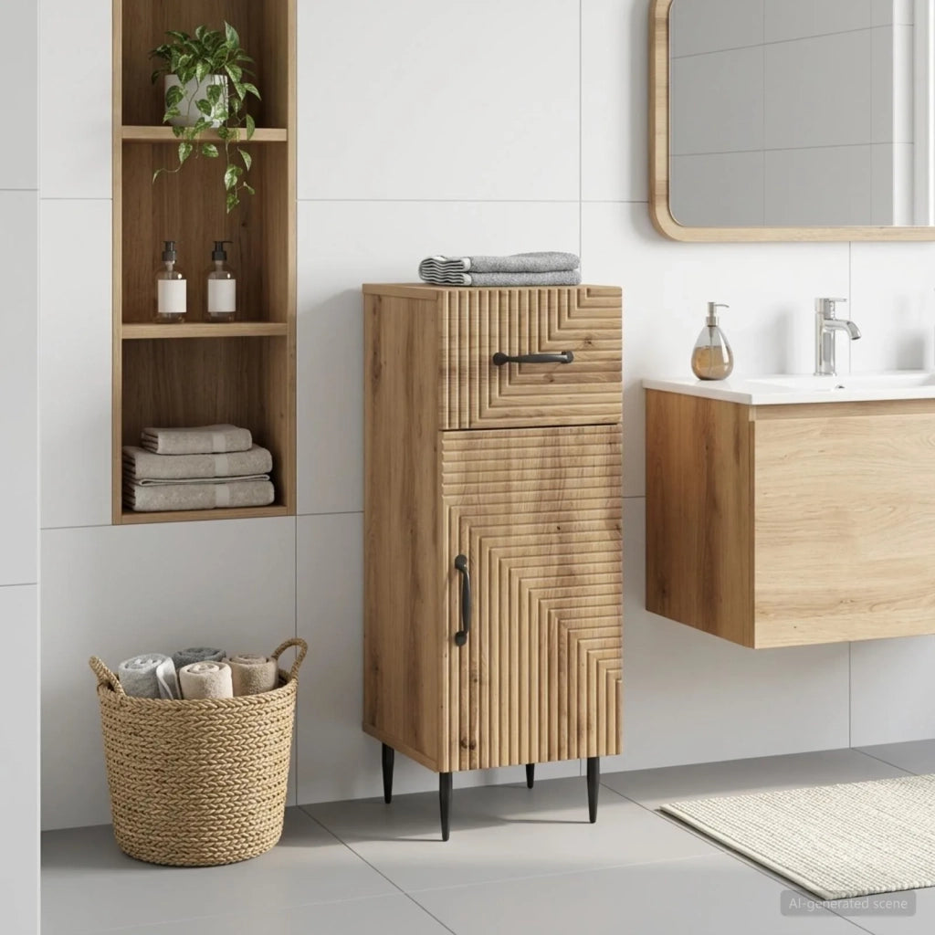 Mobiletto da Bagno HAARLEM Rovere Artigianale 30 x 31 x 80 cm 896834