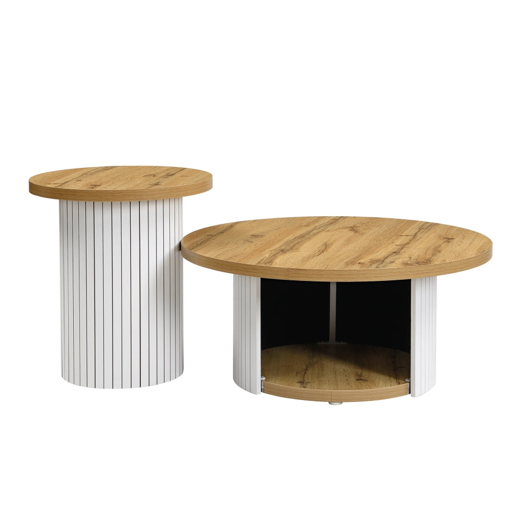 TAVOLINO da salotto rotondo set 2 pezzi 75x75x50+45x45x35 cm MDF naturale