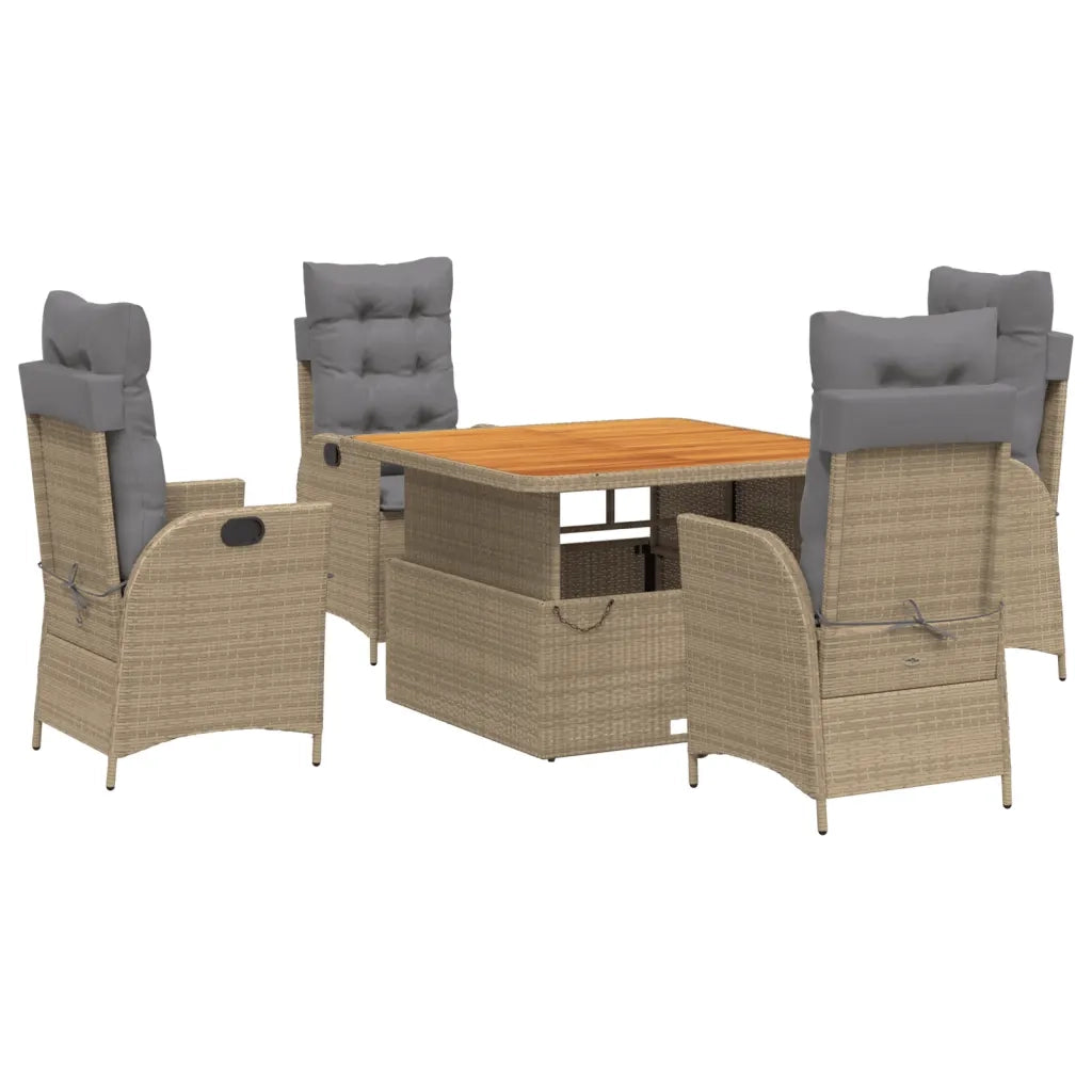 Set da Pranzo da Giardino 5 pz con Cuscini Beige in Polyrattan 3277485