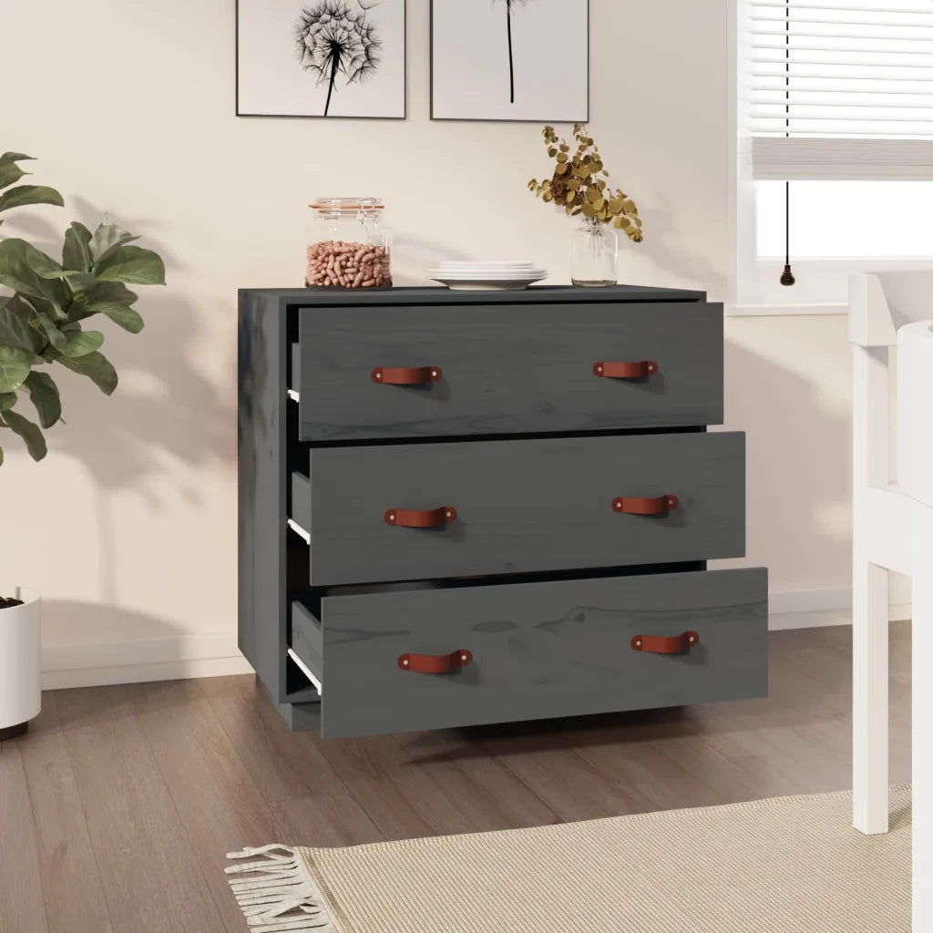 Credenza Grigia 80x40x75 cm in Legno Massello di Pino 820109