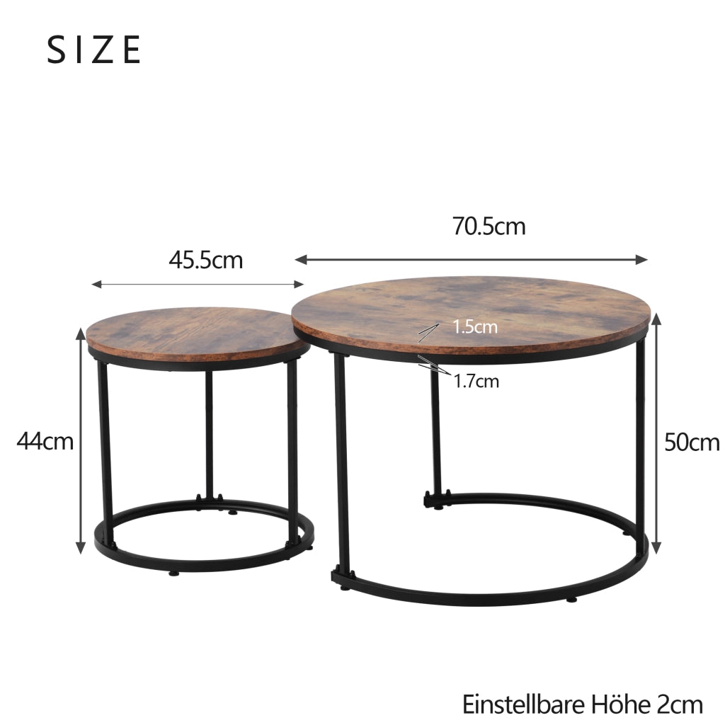 TAVOLINO DA SALOTTO Set 2 pezzi rotondo effetto legno marrone