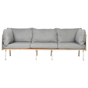 Divano da giardino a 3 posti con struttura in metallo e schienale in corda con cuscini grigio stile elegante