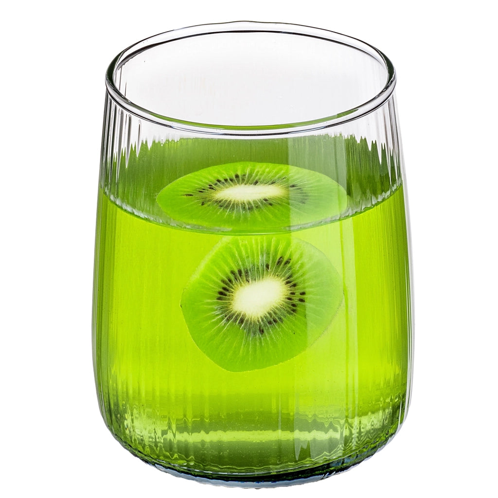 Set di 4 bicchieri da 310 ml per bevande, acqua e succhi di frutta, con superficie scanalata.