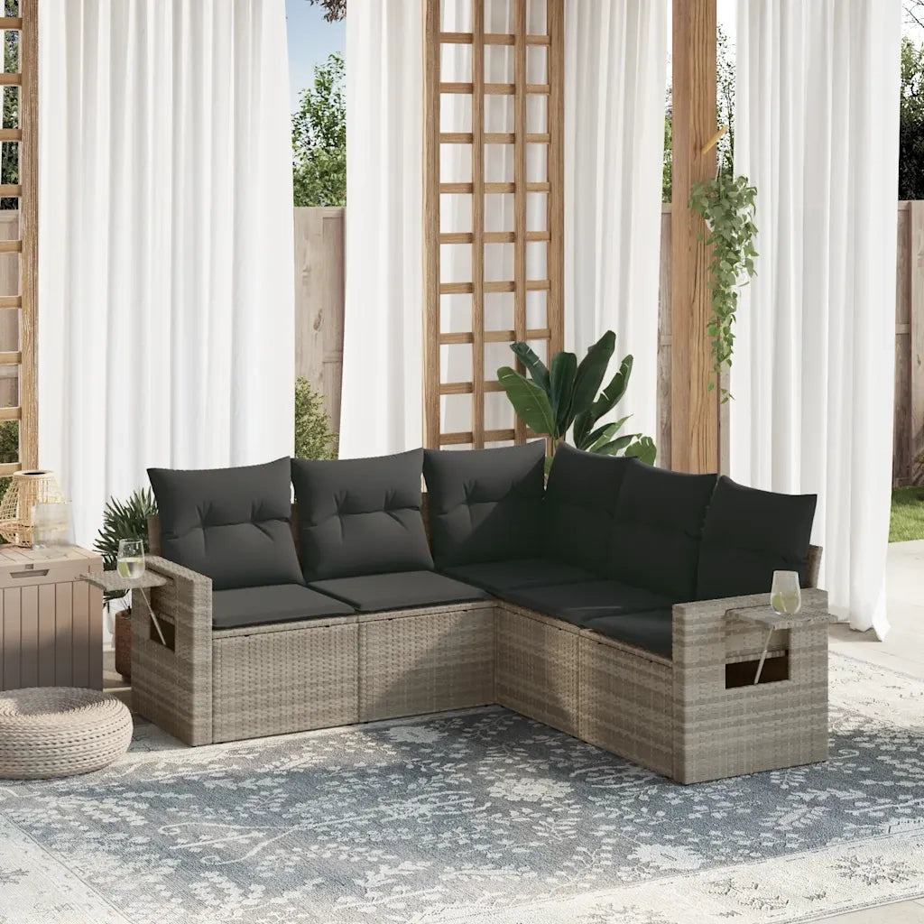 Set Divano da Giardino 5pz | Set Salotto da Giardino con Cuscini Grigio Chiaro Polyrattan
