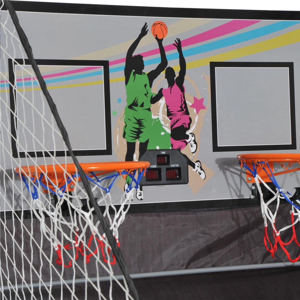 Canestri Basket con Tabellone LED 205x110x205 cm 4 Palloni e 8 Modalità di Gioco Bianco e Nero