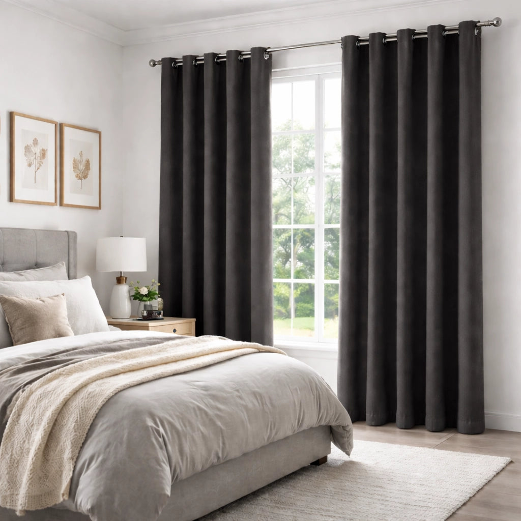 Tenda Oscurante 140x290 cm con Anelli Cromo Design Moderno Ecrù