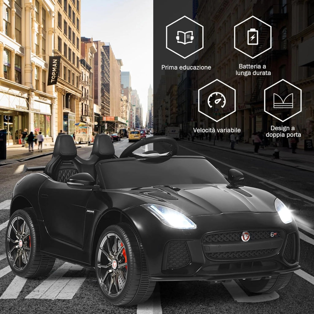 Jaguar Auto Elettrico 12 V per Bambini, Macchina Elettrica con Telecomando, con Luci Musica Storia, Avvio Lento, Velocità 3-5 km/h (Nero)