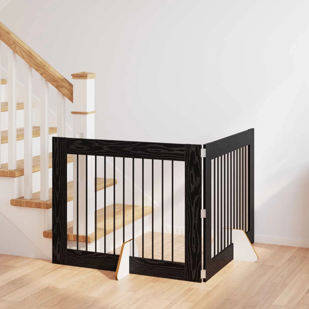 Cancello per cani con supporti 2 pz Rovere Nero 100 x 80 cm CFW8774167