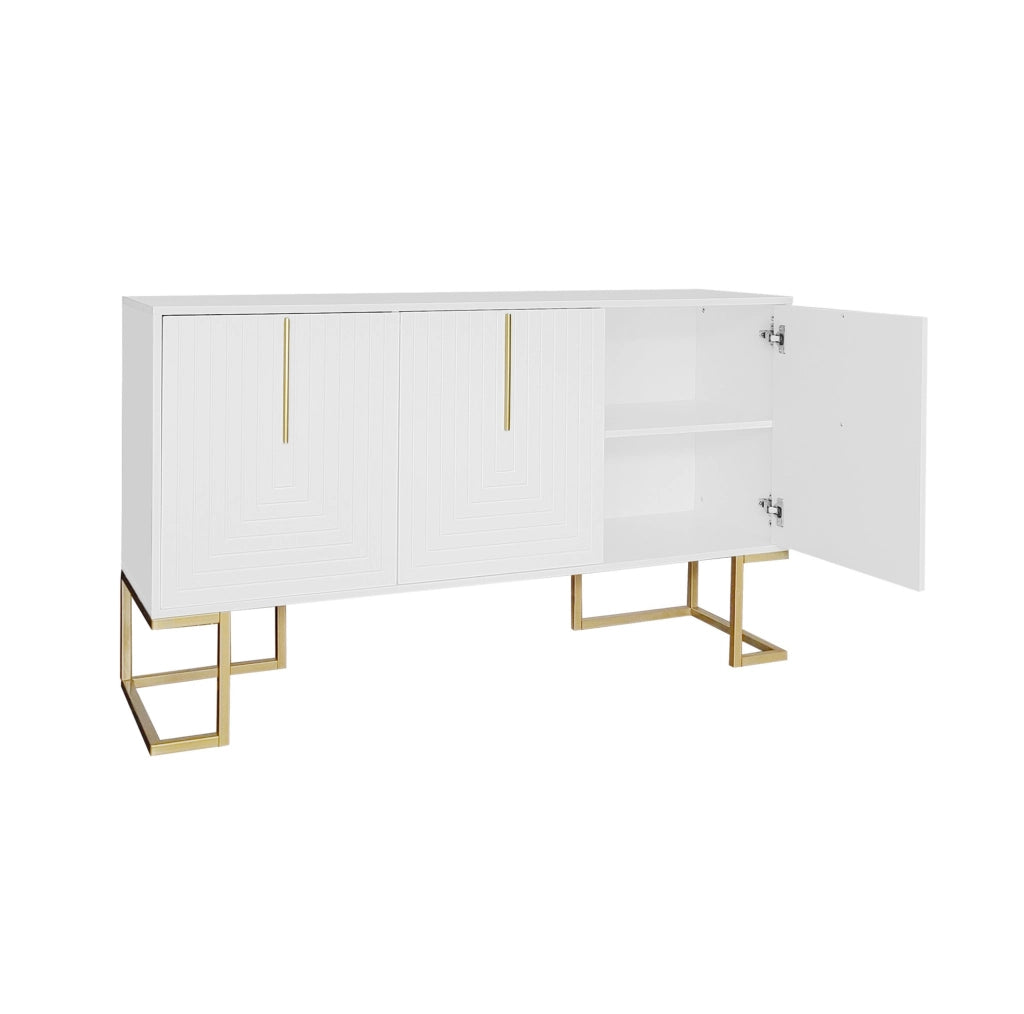 Credenza a 3 ante con ripiani regolabili; MDF e metallo; bianco
