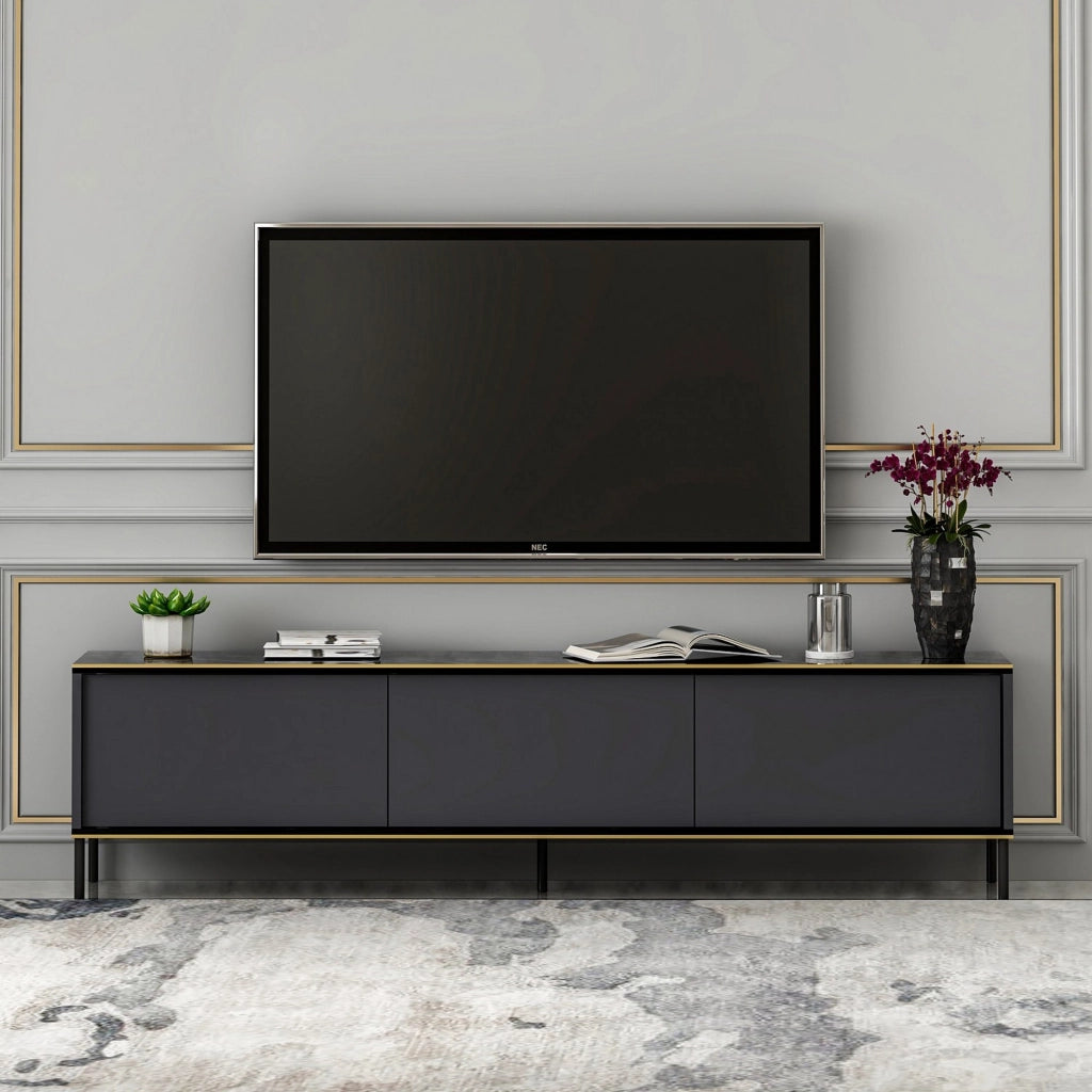 Vicchio, Mobile Porta tv 3 Ante, 180x35x45h cm Nero Antracite
