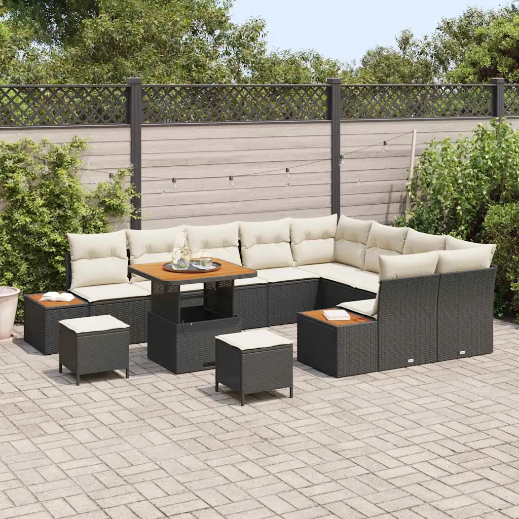 Set Divano da Giardino con cuscino 12 pcs Nero Poly Rattan
