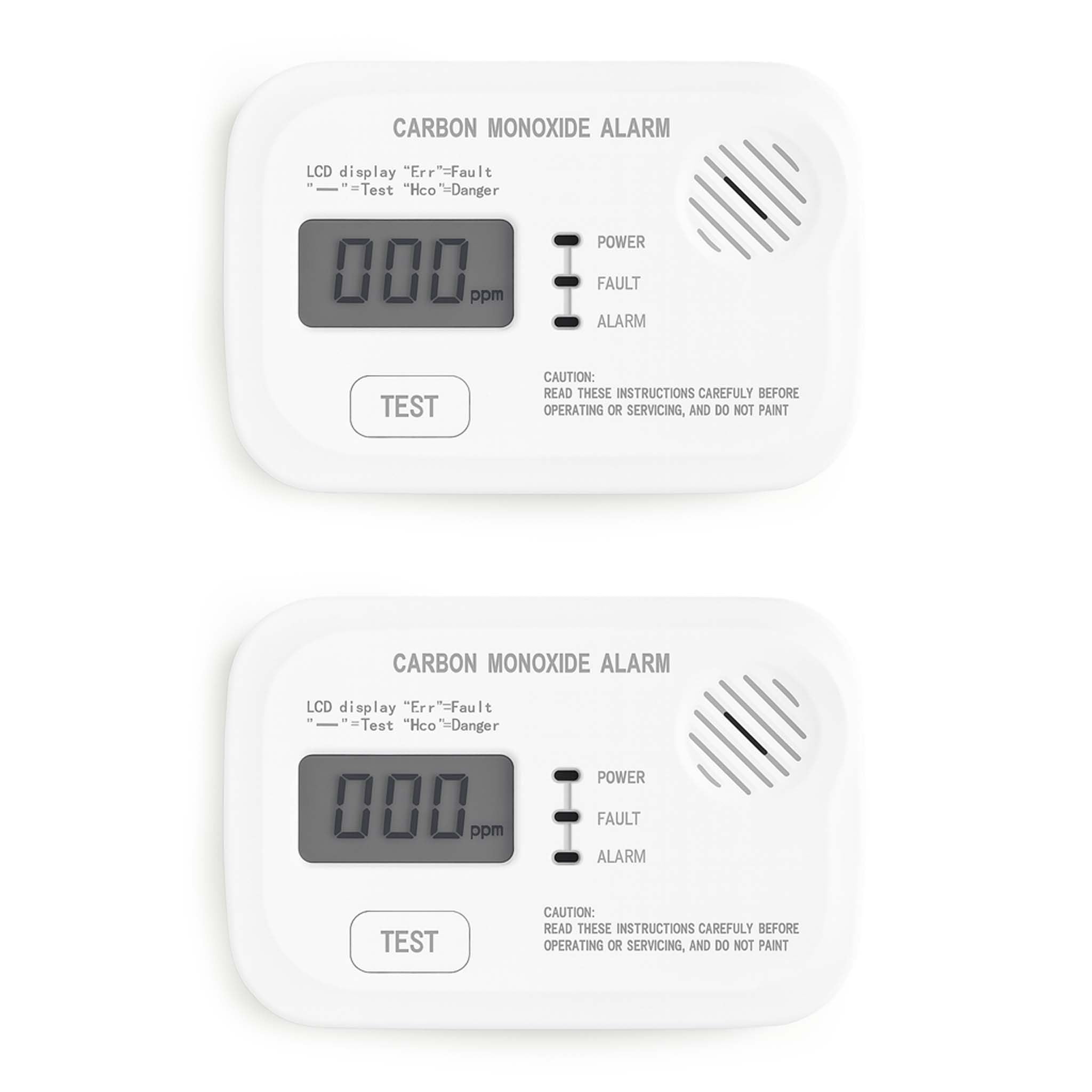 Set 2x Rilevatore monossido di carbonio con display 120 x 74 x 31 mm, allarme CO con batterie sostituibili incluse