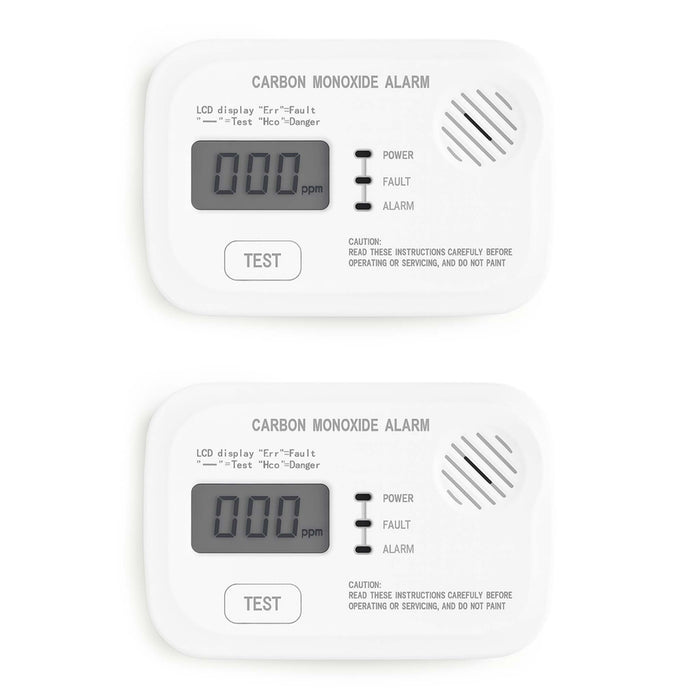 Set 2x Rilevatore monossido di carbonio con display 120 x 74 x 31 mm, allarme CO con batterie sostituibili incluse