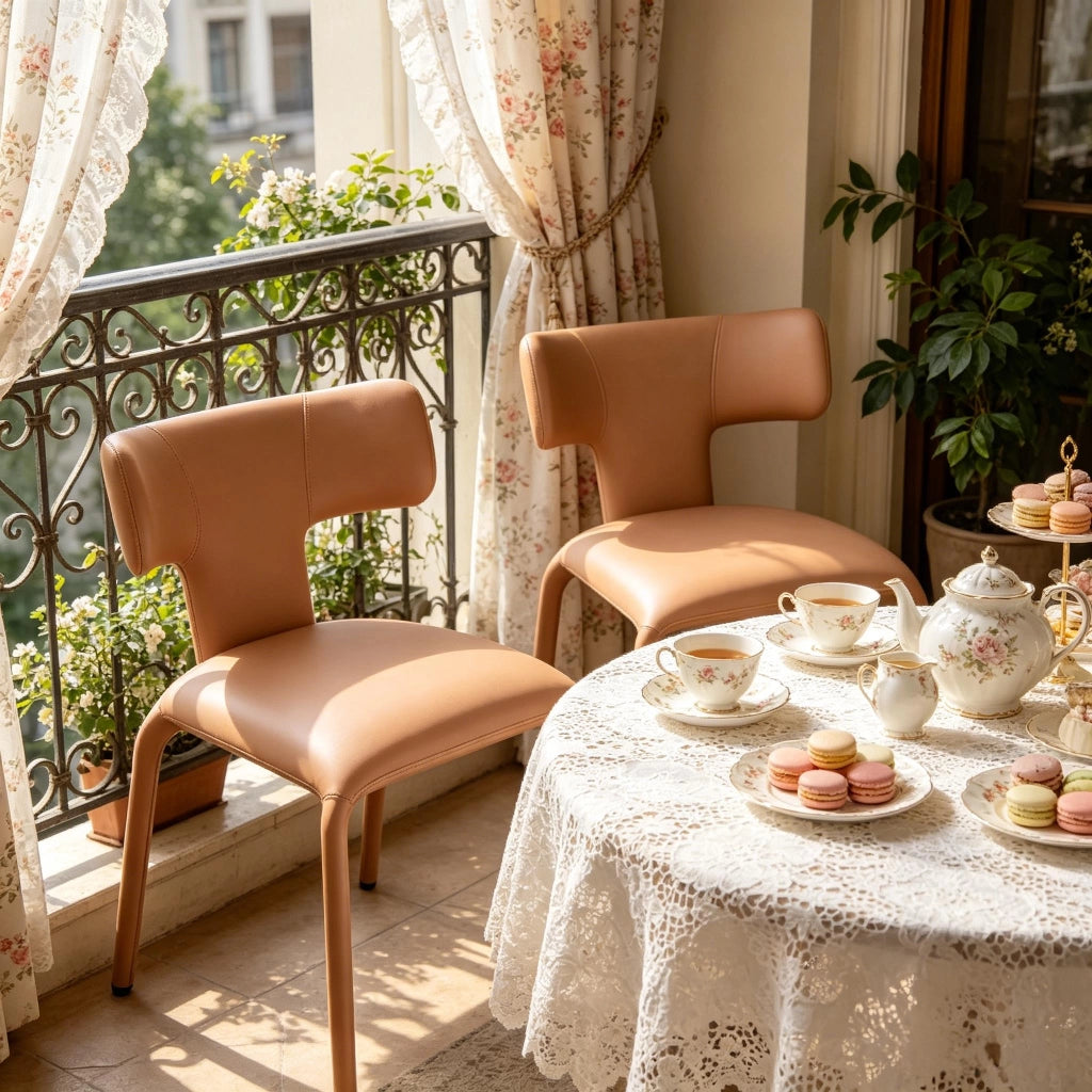 Set 2 sedie con rotelle in ecopelle marrone chiaro, schienale curvo, 53x53x78 cm