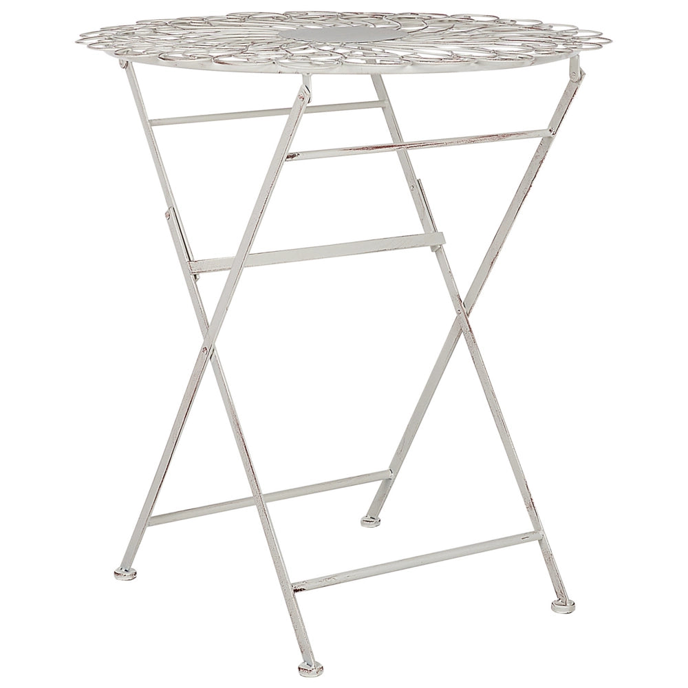 Set balcone giardino Tavolo e sedie 3 pezzi in metallo bianco con effetto invecchiato