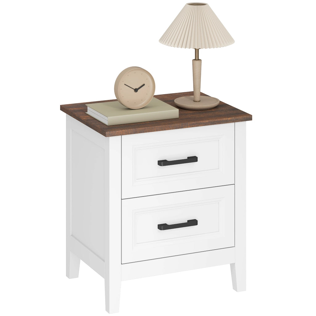 Comodino con 2 cassetti ¨C zephmum ¨C effetto legno, bianco