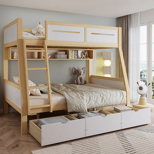 Letto a castello 3 cassetti - Xylo - 90/120x200cm bianco/naturale