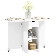 Tavolo Pieghevole per 2-4 Persone, Tavolo da Cucina Pieghevole con Spazio di Archiviazione, Tavolo Espandibile su Ruote, Bianco