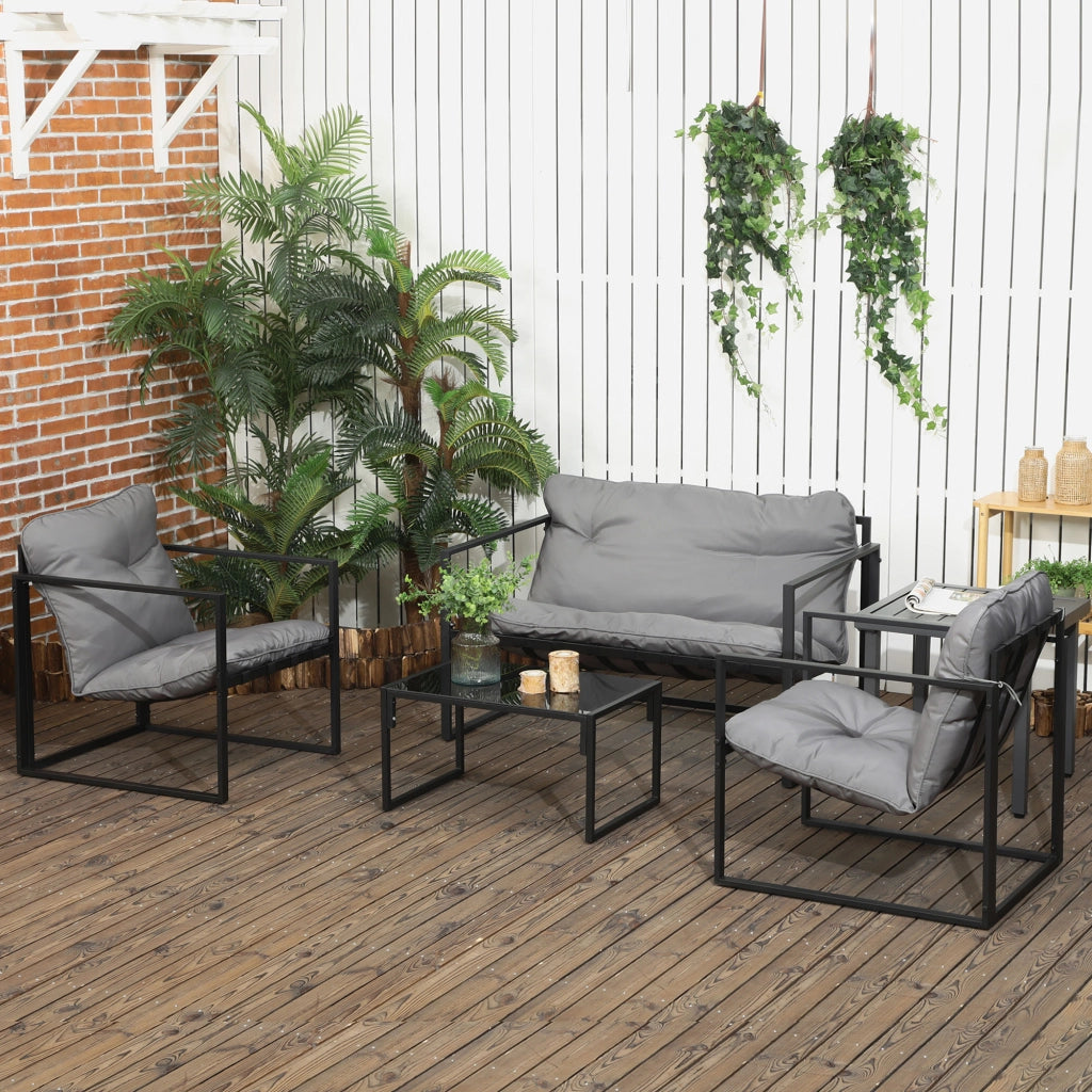 Set da giardino 4 pezzi con divano 2 posti, 2 poltrone e tavolino ¨C zephmum ¨C grigio