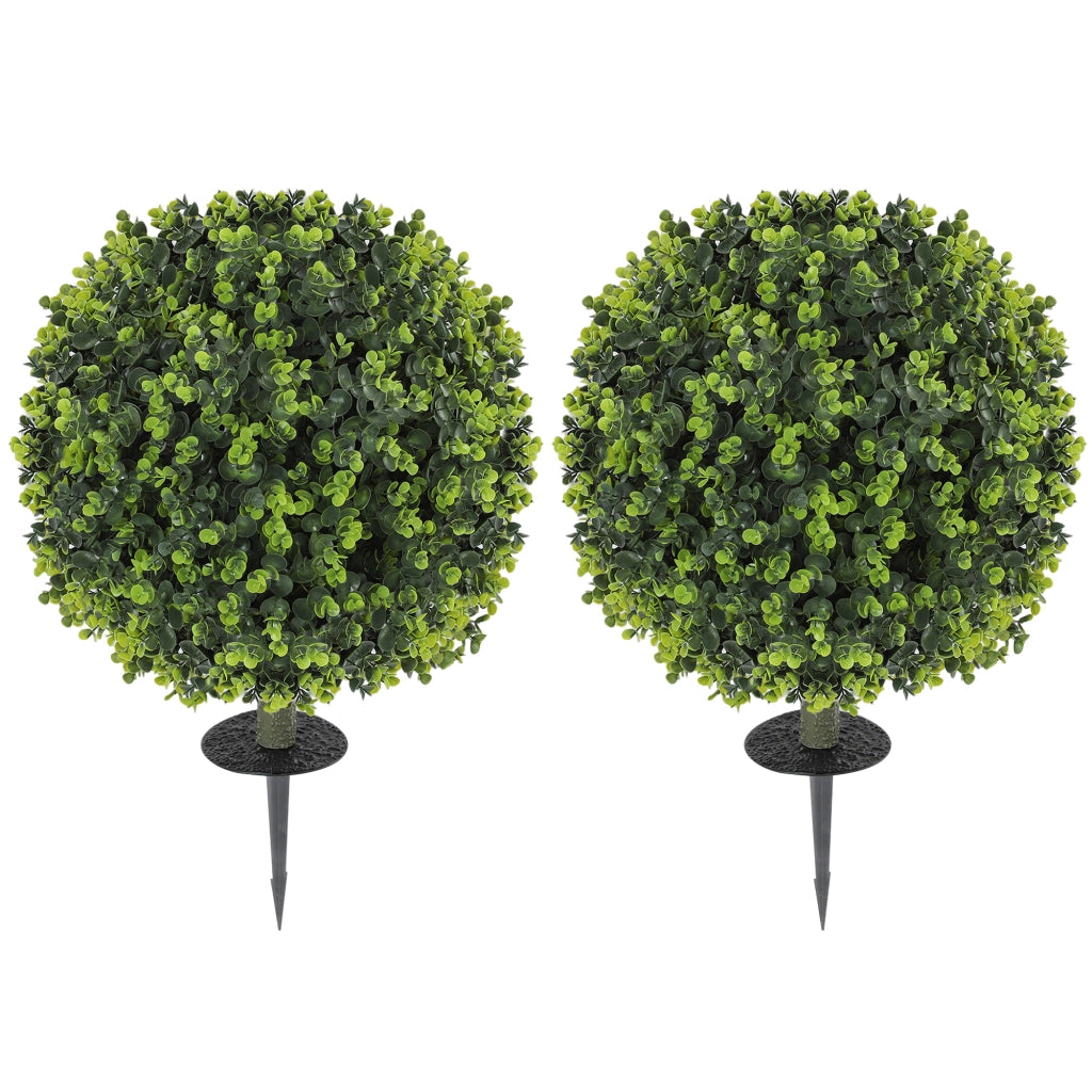 Set 2 Piante Artificiali di Bosso da 40 cm con Picchetto Integrato per Interno ed Esterno in PE Verde