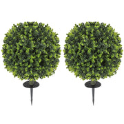 Set 2 Piante Artificiali di Bosso da 40 cm con Picchetto Integrato per Interno ed Esterno in PE Verde