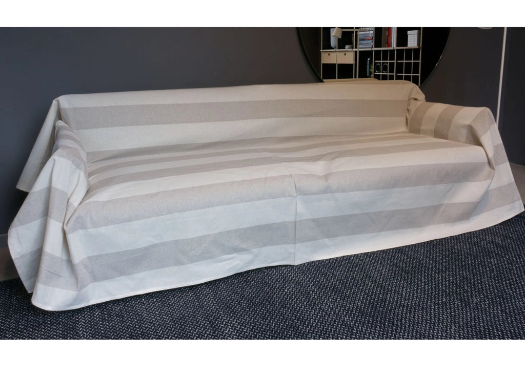 Telo Arredo Granfoulard Copritutto Cotone Made Italy Vari Disegni Arredatutto Copriletto Multiuso - 1 Piazza - Riga Fascia Beige