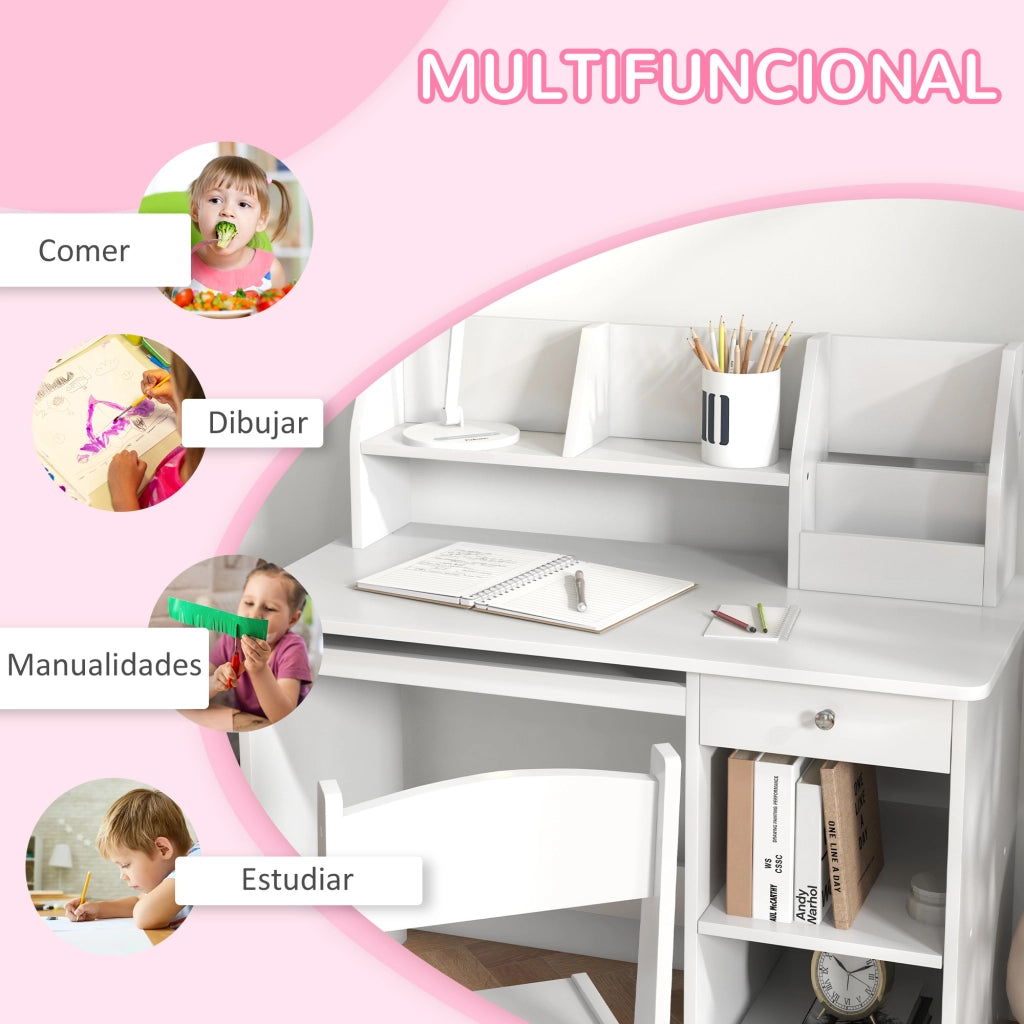 Scrivania e Sedia per Bambini con Ripiani ¨C Xylo ¨C Bianco 90x45x90 cm