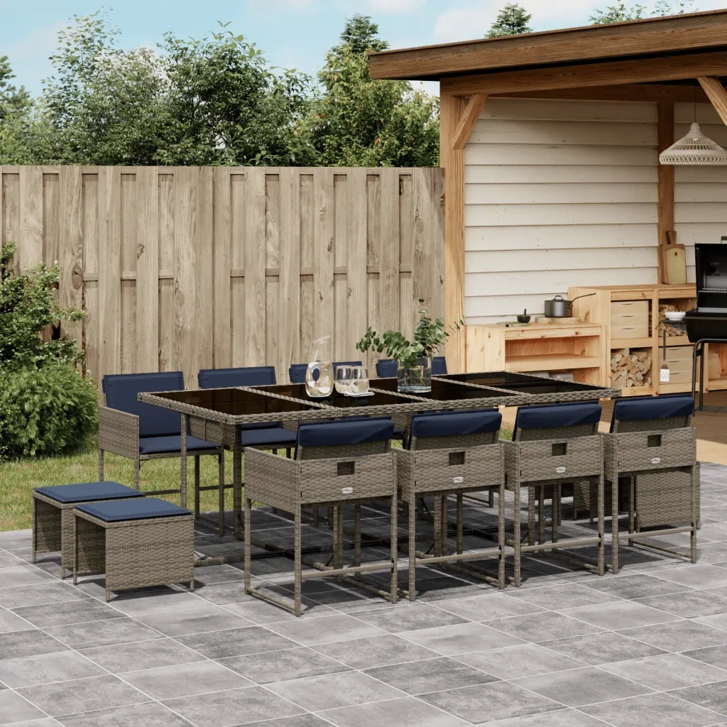 Set da pranzo da giardino da 13 pz con Cuscini in Polyrattan Grigio 3278112