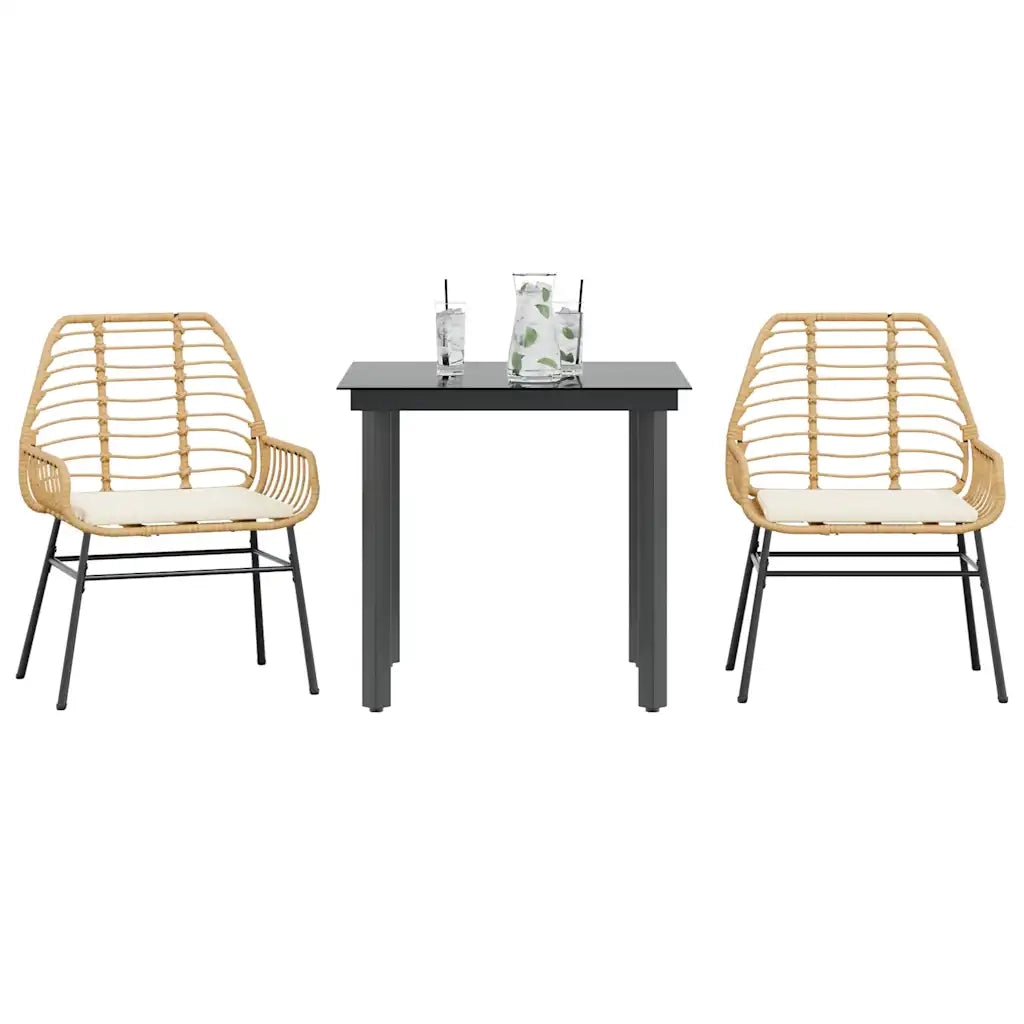 Set da Pranzo da Giardino 3pz | Set Salotto da Giardino con Cuscini Polyrattan Vetro