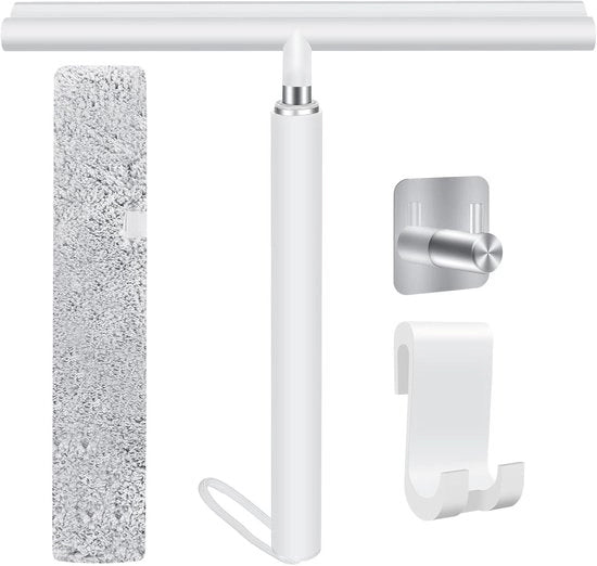 Asciugamano per doccia con gancio - pulitore di vetro per bagno - bianco